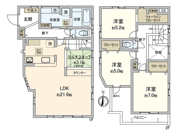 港南区大久保3丁目 新築戸建 1号棟 間取図(平面図) 港南区大久保3丁目 新築戸建 1号棟 間取図(平面図)