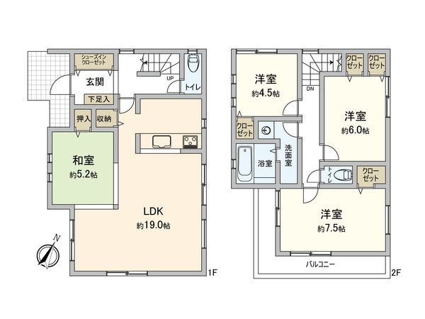 港南区日野2丁目 新築戸建 1号棟 間取図(平面図) 港南区日野2丁目 新築戸建 1号棟 間取図(平面図)