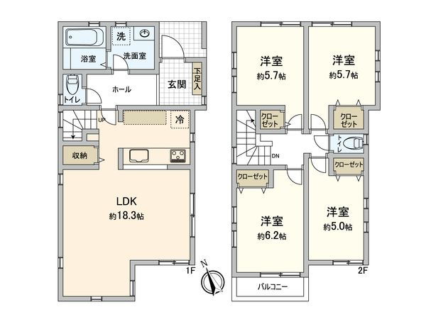 港南区上永谷5丁目 新築戸建 F号棟 間取図(平面図) 港南区上永谷5丁目 新築戸建 F号棟 間取図(平面図)
