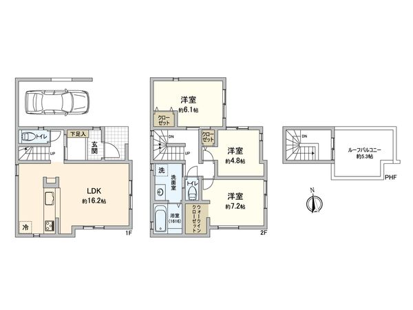 港南区上大岡東2丁目 新築戸建1号棟 間取図(平面図) 港南区上大岡東2丁目 新築戸建1号棟 間取図(平面図)