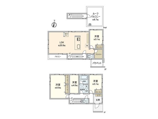 南区大岡3丁目 新築戸建 8号棟 間取図(平面図) 南区大岡3丁目 新築戸建 8号棟 間取図(平面図)
