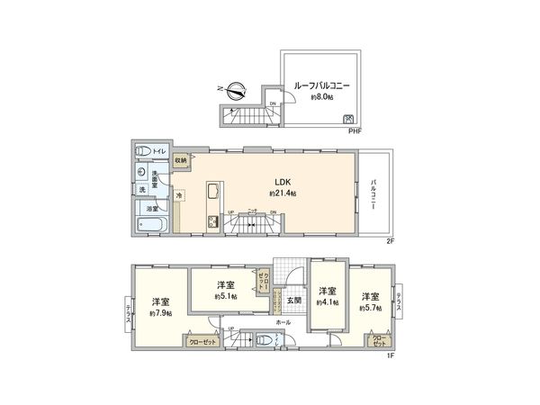 南区大岡3丁目 新築戸建 1号棟 間取図(平面図) 南区大岡3丁目 新築戸建 1号棟 間取図(平面図)