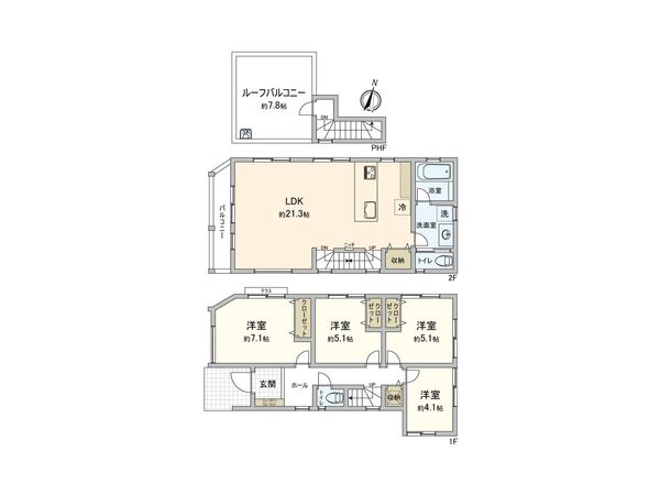 南区大岡3丁目 新築戸建 2号棟 間取図(平面図) 南区大岡3丁目 新築戸建 2号棟 間取図(平面図)
