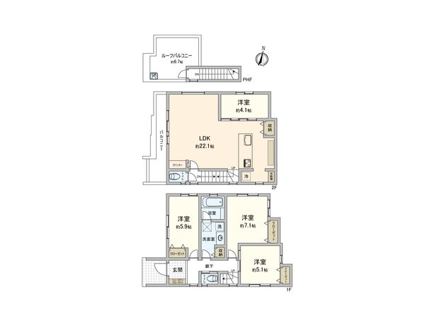 南区大岡3丁目 新築戸建 5号棟 間取図(平面図) 南区大岡3丁目 新築戸建 5号棟 間取図(平面図)