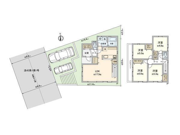 港南区東永谷3丁目 新築戸建 2号棟 間取図(平面図) 港南区東永谷3丁目 新築戸建 2号棟 間取図(平面図)