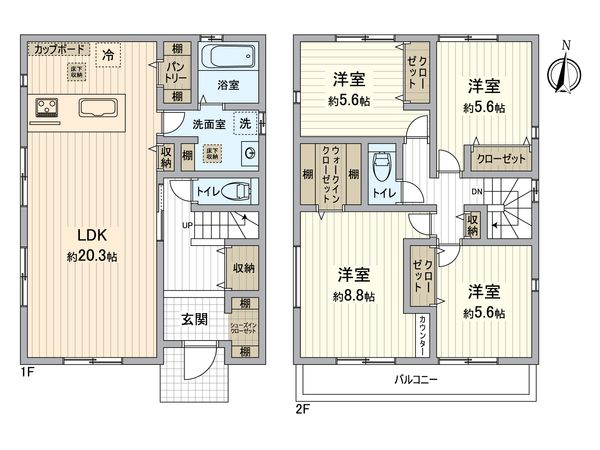 金沢区富岡西4丁目新築戸建 1号棟 間取図(平面図) 金沢区富岡西4丁目新築戸建 1号棟 間取図(平面図)