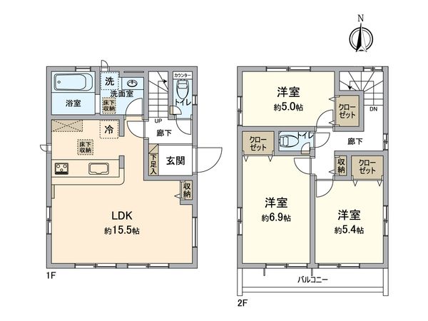 岩戸4丁目 新築戸建 1号棟 間取図(平面図) 岩戸4丁目 新築戸建 1号棟 間取図(平面図)