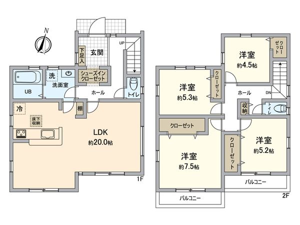 金沢区六浦東3丁目新築戸建 1号棟 間取図(平面図) 金沢区六浦東3丁目新築戸建 1号棟 間取図(平面図)