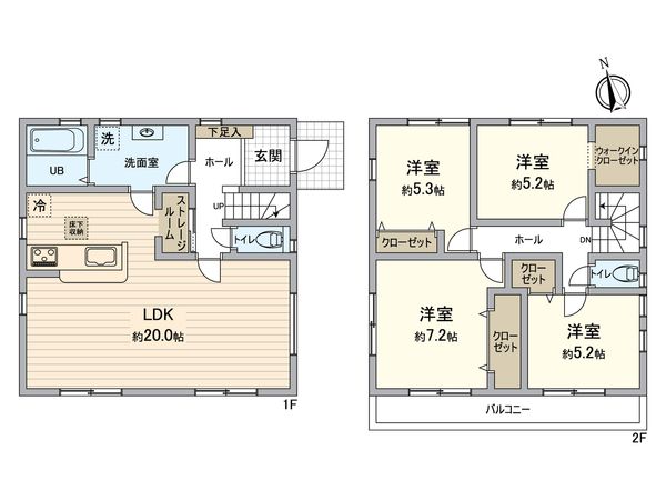金沢区釜利谷西6丁目新築戸建 1号棟 間取図(平面図) 金沢区釜利谷西6丁目新築戸建 1号棟 間取図(平面図)