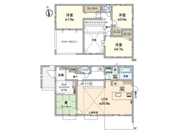 金沢区釜利谷西4丁目新築戸建 1号棟 間取図(平面図) 間取図(平面図)