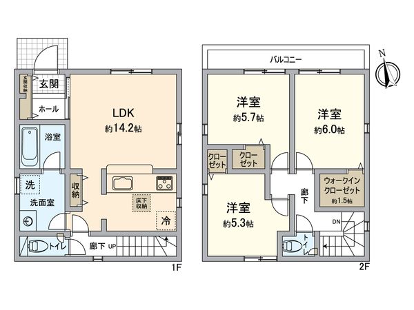 金沢区高舟台2丁目新築戸建 1号棟 間取図(平面図) 金沢区高舟台2丁目新築戸建 1号棟 間取図(平面図)
