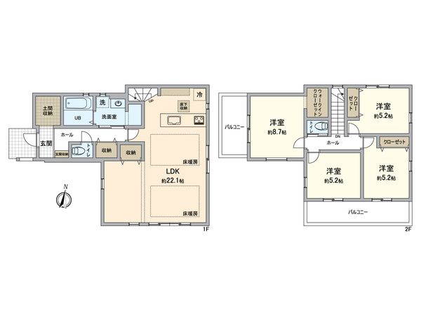 金沢区能見台1丁目新築戸建 1号棟 間取図(平面図) 間取図(平面図)