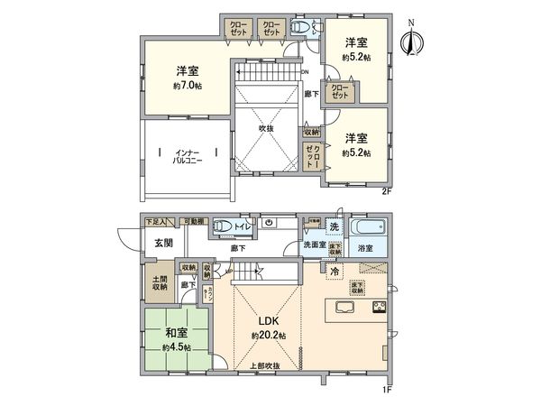 金沢区東朝比奈1丁目新築戸建 1号棟 間取図(平面図) 金沢区東朝比奈1丁目新築戸建 1号棟 間取図(平面図)