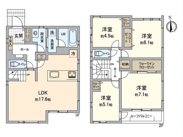 金沢区富岡東1丁目新築戸建 2号棟 間取図(平面図) 間取図(平面図)