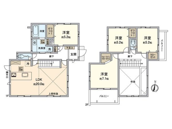 金沢区釜利谷東5丁目新築戸建 2号棟 間取図(平面図) 間取図(平面図)