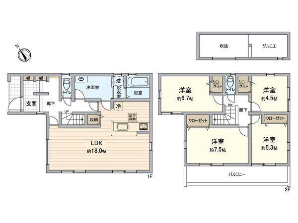 金沢区西柴2丁目新築戸建 1号棟 間取図(平面図) 金沢区西柴2丁目新築戸建 1号棟 間取図(平面図)