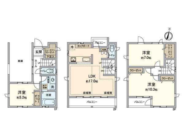 金沢区町屋町 新築戸建 B号棟 間取図(平面図) 金沢区町屋町 新築戸建 B号棟 間取図(平面図)