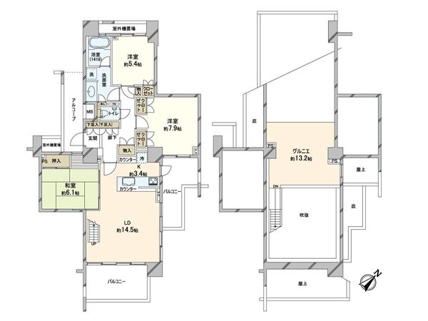 コモンヒルズ安針台山の手 6番館 間取図(平面図) コモンヒルズ安針台山の手 6番館 間取図(平面図)