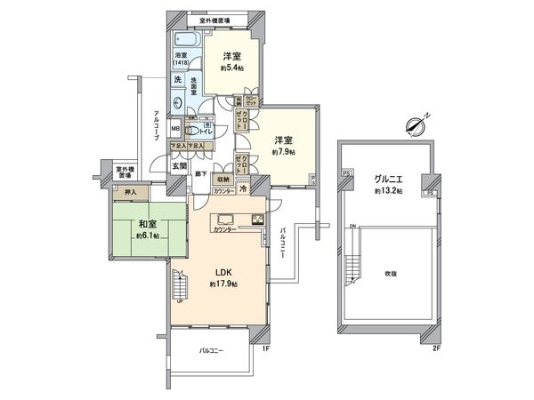 コモンヒルズ安針台山の手 6番館 間取図(平面図) コモンヒルズ安針台山の手 6番館 間取図(平面図)