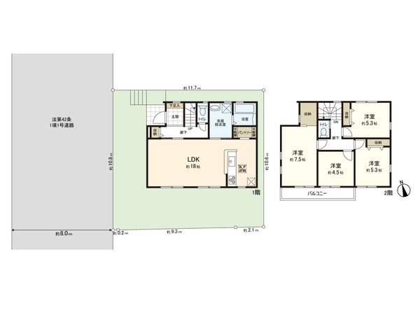 長津田みなみ台7丁目 新築戸建 2号棟 間取図(平面図) 長津田みなみ台7丁目 新築戸建 2号棟 間取図(平面図)