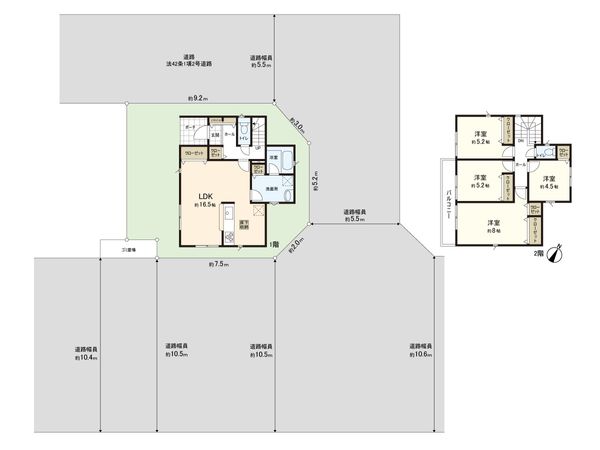 三保町 新築戸建 2号棟 間取図(平面図) 三保町 新築戸建 2号棟 間取図(平面図)