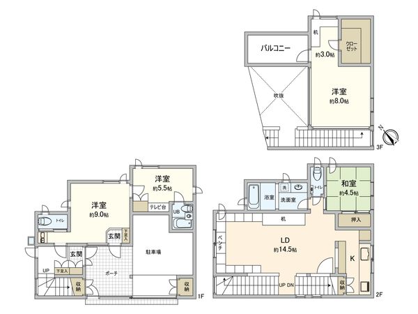 港北区岸根町(戸建) 間取図(平面図) 港北区岸根町(戸建) 間取図(平面図)