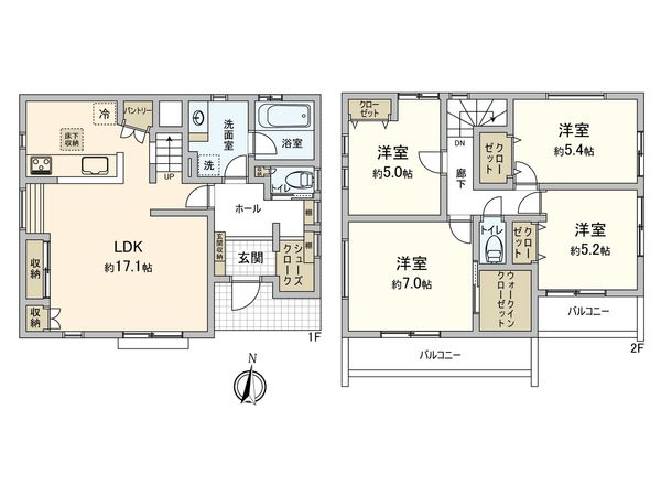 港北区鳥山町(新築戸建)2号棟 間取図(平面図) 港北区鳥山町(新築戸建)2号棟 間取図(平面図)