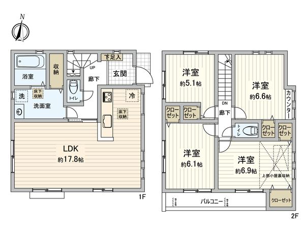 緑区東本郷2丁目(新築戸建)1号棟 間取図(平面図) 緑区東本郷2丁目(新築戸建)1号棟 間取図(平面図)