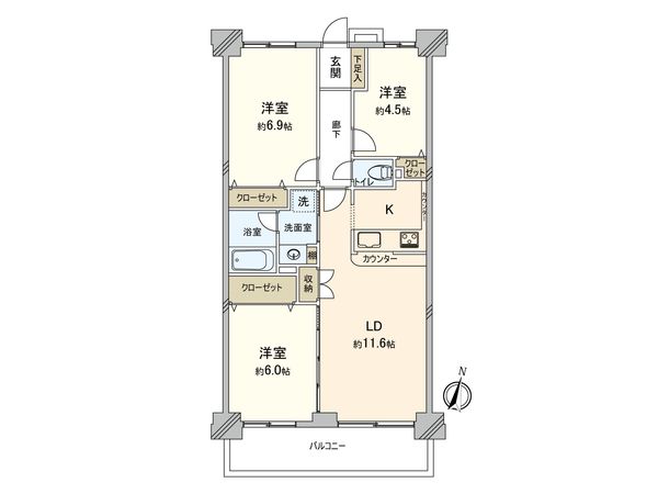 クリオ鴨居伍番館 間取図(平面図) クリオ鴨居伍番館 間取図(平面図)
