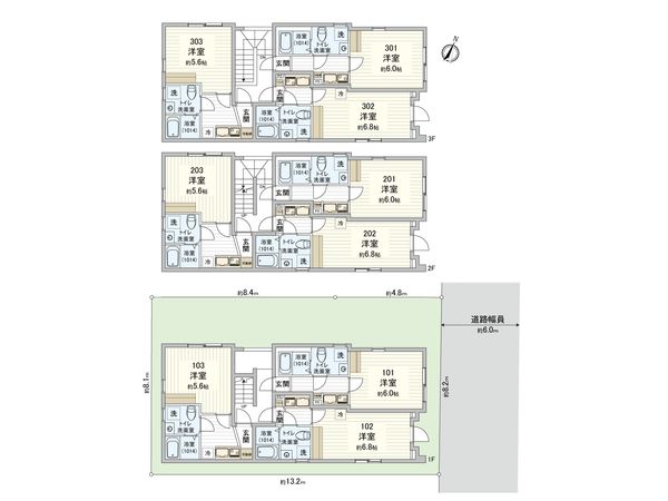 葛飾区東金町4丁目 新築一棟アパート 間取図(平面図) 間取図(平面図)
