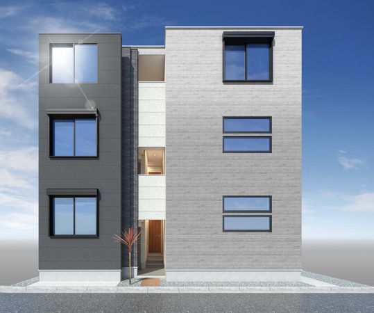 足立区関原3丁目 新築一棟アパート 外観パース（この絵図は図面を基に描き起こしたもので、実際とは多少異なります。）