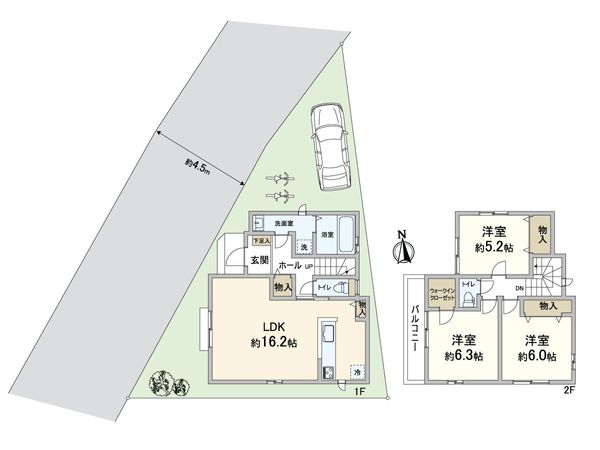 箕面市半町3丁目A号棟 戸建 間取図(平面図)