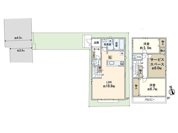 箕面市今宮4丁目 新築戸建 2号棟 間取図(平面図)