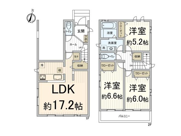 豊中市服部西町3丁目 新築戸建 2号棟 間取図(平面図)