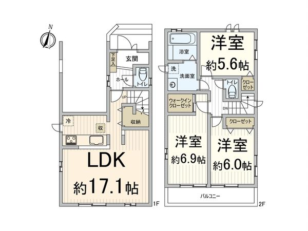 豊中市服部西町3丁目 新築戸建 1号棟 間取図(平面図)