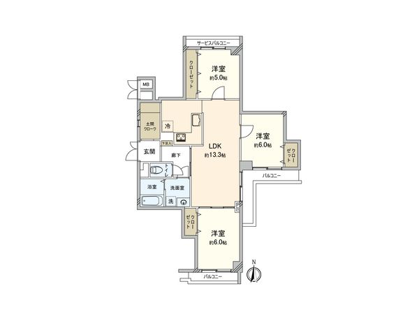 エバーグリーングランド曽根 B棟 間取図(平面図) 間取図(平面図)