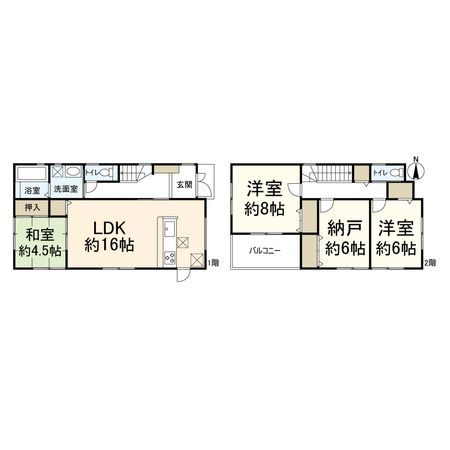 高槻市奈佐原元町 1号棟 間取図(平面図) 高槻市奈佐原元町 1号棟 間取図(平面図)