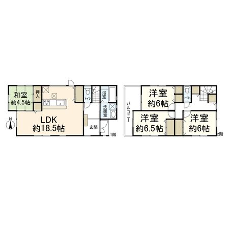 高槻市奈佐原元町 2号棟 間取図(平面図) 高槻市奈佐原元町 2号棟 間取図(平面図)