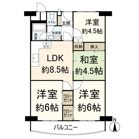間取図です。専有面積66.66平米の4LDKタイプ。