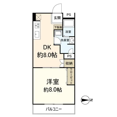 間取図です。専有面積36.60平米の1DKタイプ。