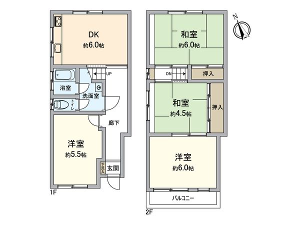 東畦野4丁目 テラスハウス 間取図(平面図) 間取図(平面図)