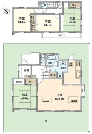 川辺郡猪名川町若葉2丁目 中古戸建 間取図(平面図)