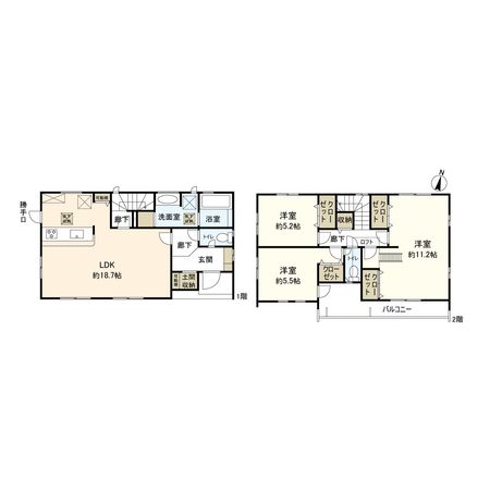 西宮市花の峯【新築戸建】 間取図(平面図) 西宮市花の峯【新築戸建】 間取図(平面図)