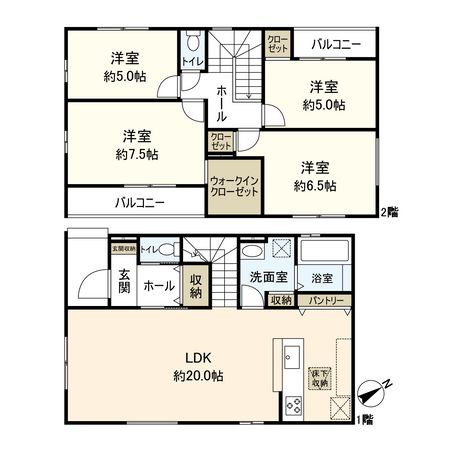 宝塚市小浜4丁目【新築戸建】1号地 間取図(平面図) 宝塚市小浜4丁目【新築戸建】1号地 間取図(平面図)