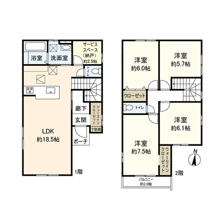 宝塚市末成町【新築戸建】2号地 間取図(平面図) 間取図(平面図)