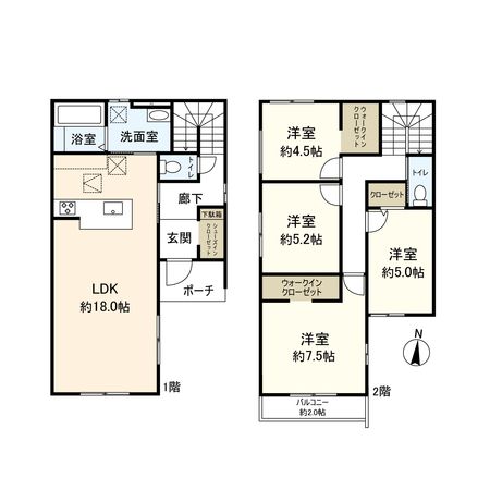 宝塚市末成町【新築戸建】3号地 間取図(平面図) 間取図(平面図)