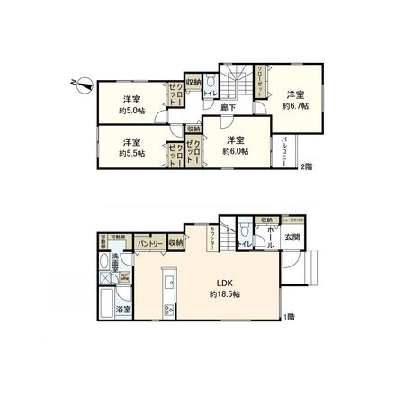 神戸市北区鹿の子台北町5丁目【新築戸建】<1号地> 間取図(平面図) 間取図(平面図)