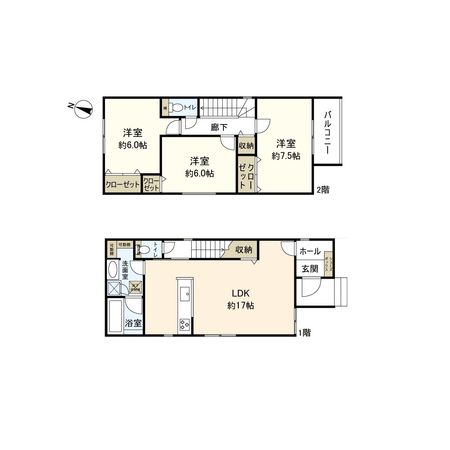 神戸市北区鹿の子台北町5丁目【新築戸建】<2号地> 間取図(平面図) 間取図(平面図)