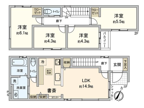 西宮市生瀬東町【新築戸建】6号棟 間取図(平面図) 間取図(平面図)