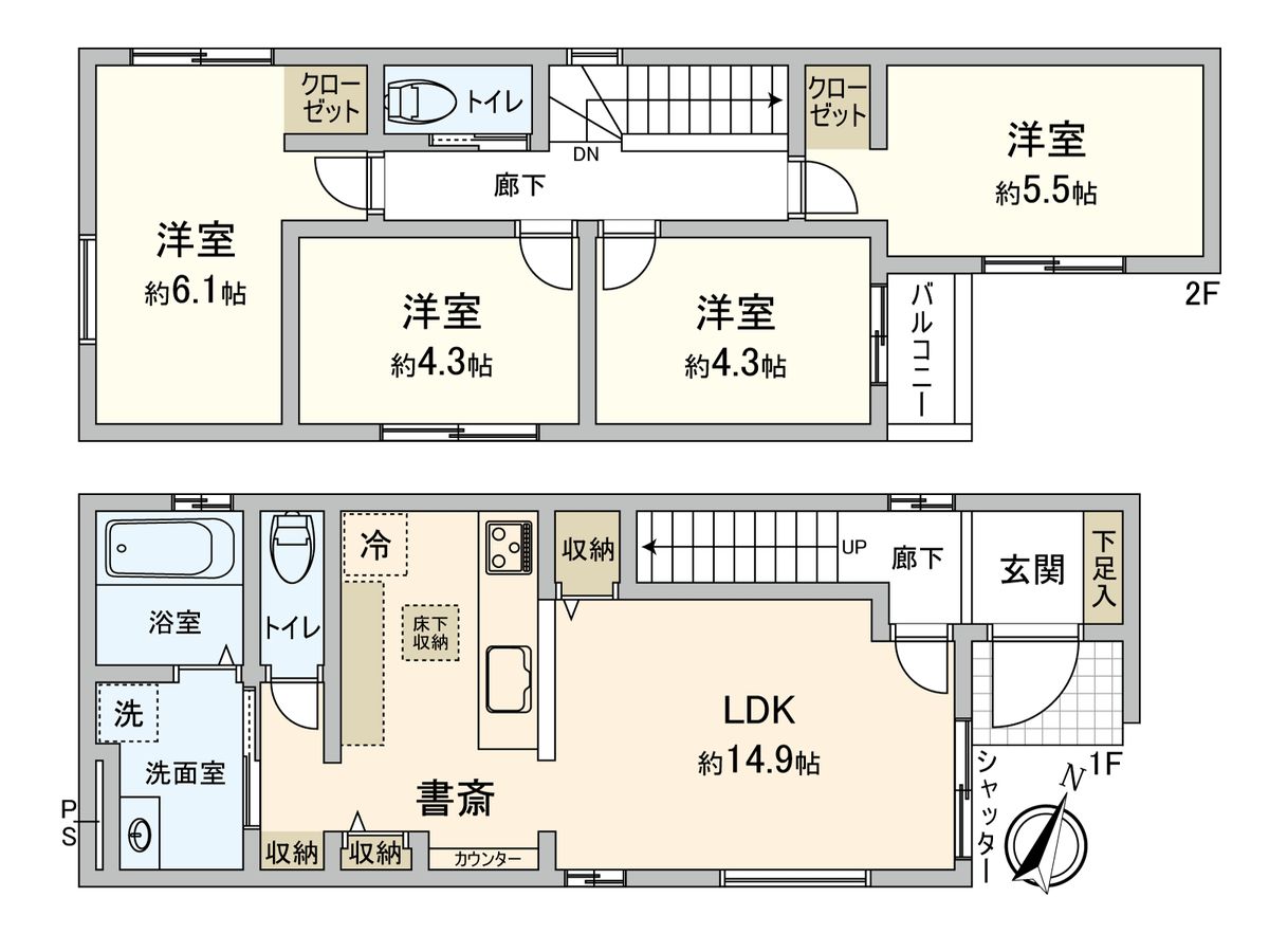 西宮市生瀬東町【新築戸建】6号棟 間取図(平面図) 間取図(平面図)